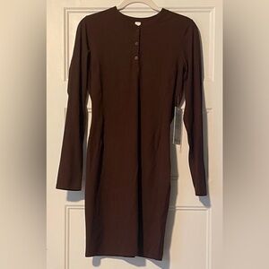 LULULEMON ALL ALIGNED
RIBBED LONG SLEEVE
HENLEY DRESS 
BROWN SZ 8 NWT
